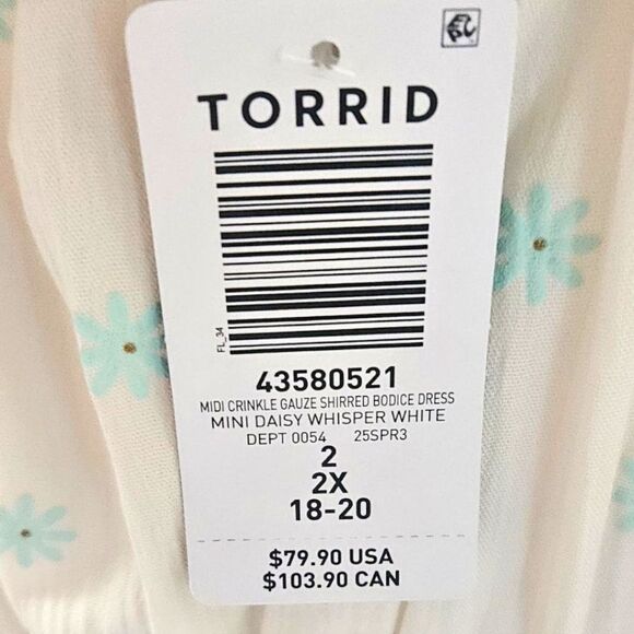 TORRID Plus Size Mini Daisy Whisper White Crinkle Gauze Shirred Bodice Dress 2X - Picture 15 of 16